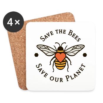 Rettet die Bienen Rettet unseren Planeten - Untersetzer (4er-Set) - Weiß - Vorne