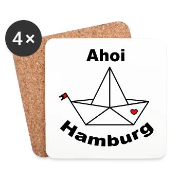 Papier Faltboot Ahoi Hamburg mit Herz - Untersetzer (4er-Set) - Weiß - Vorne