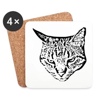Katze schwarz Katzenkopf - Untersetzer (4er-Set) - Weiß - Vorne