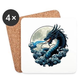 Mystischer blauer Drache mit Mond - Verzauberte Nacht - Untersetzer (4er-Set) - Weiß - Vorne