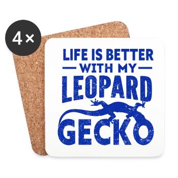Gecko - Animal amphibien - Dessous de verre (lot de 4) - blanc - Devant