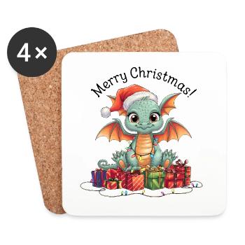 Dragon Christmas Dragon Animal Cute Funny - Coasters (set of 4) - white - Front