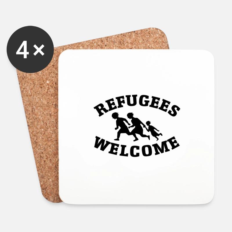 Flüchtlinge Willkommen! - Untersetzer (4er-Set) - Weiß