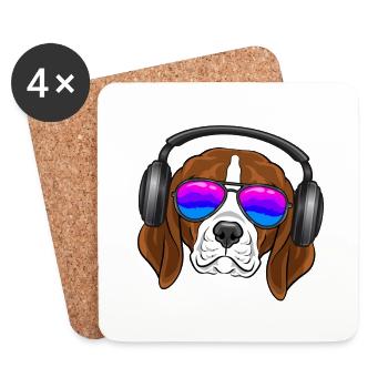 Ein cooler Beagle mit Brille, Kopfhörern, Musik - Untersetzer (4er-Set) - Weiß - Vorne