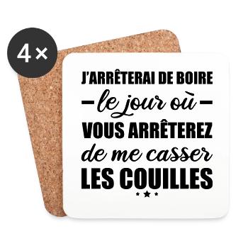 J'arrêterai de boire le jour... Alcool, apéro - Dessous de verre (lot de 4) - blanc - Devant