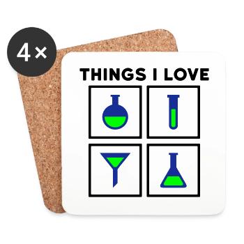Things I love (flask, test tube, funnel) - Coasters (set of 4) - white - Front