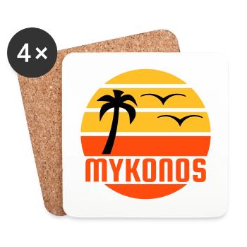 Mykonos (sun, palm tree, birds) - Coasters (set of 4) - white - Front