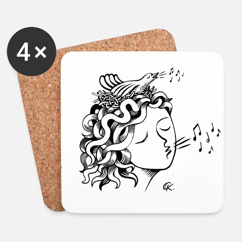 Curly Girl With Bird Nest - Untersetzer (4er-Set) - Weiß