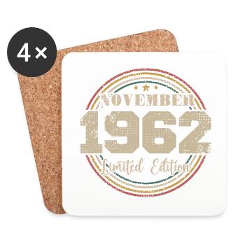 Cadeau D'anniversaire, Vintage Né En Novembre 1962 - Dessous de verre (lot de 4) - blanc - Devant
