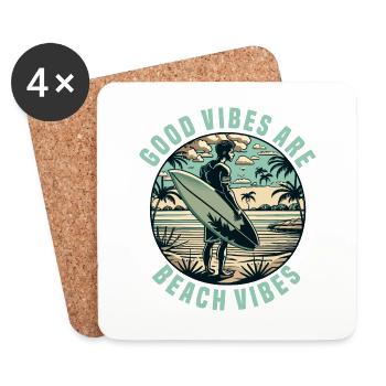 Surf, Surfeur, Été, Palmiers, Plage, Soleil, Vacances - Dessous de verre (lot de 4) - blanc - Devant