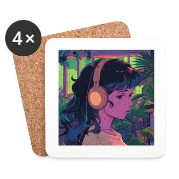 Plantes et musique - Impression de mode de haute qualité - Dessous de verre (lot de 4) - blanc - Devant