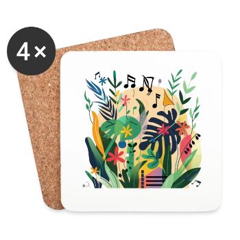 Plantes et musique - Impression de mode de haute qualité - Dessous de verre (lot de 4) - blanc - Devant