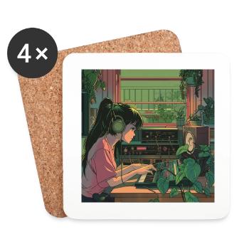 Plantes et musique - Impression de mode de haute qualité - Dessous de verre (lot de 4) - blanc - Devant
