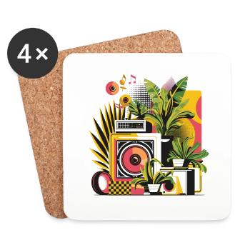 Plantes et musique - Impression de mode de haute qualité - Dessous de verre (lot de 4) - blanc - Devant