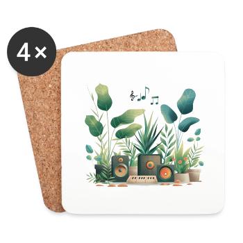 Plantes et musique - Impression de mode de haute qualité - Dessous de verre (lot de 4) - blanc - Devant