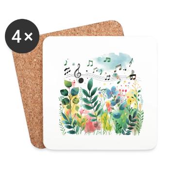 Plantes et musique - Impression de mode de haute qualité - Dessous de verre (lot de 4) - blanc - Devant