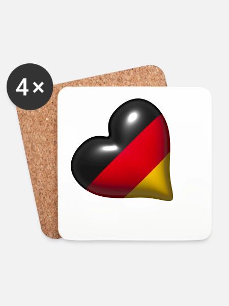 Deutschland glänzendes Herz schwarz rot gold gelb - Untersetzer (4er-Set) - Weiß