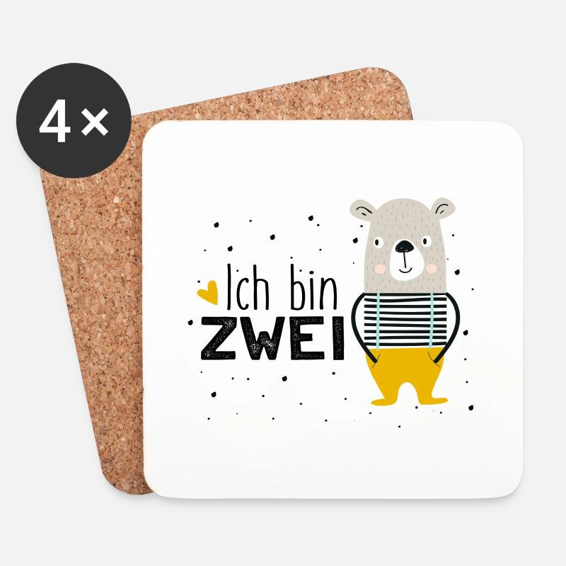 2. Geburtstag, zwei, zweiter, Bär, Birthday - Untersetzer (4er-Set) - Weiß