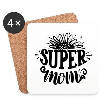 Fête des Mères Super Maman - Dessous de verre (lot de 4) - blanc - Devant