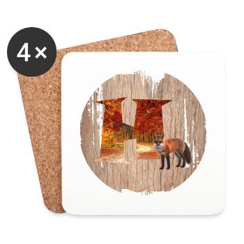 h forêt d’automne avec renard - Dessous de verre (lot de 4) - blanc - Devant