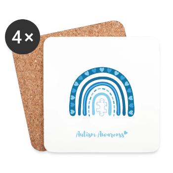 Autisme Sensibilisation à l’autisme Porter une chemise de soutien bleue - Dessous de verre (lot de 4) - blanc - Devant