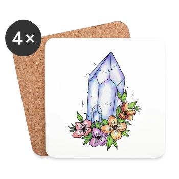 Aesthetic crystal and flowers - Coasters (set of 4) - white - Front