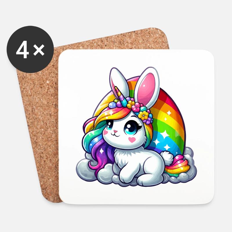 REGENBOGENFARBENER EINHORN - OSTERHASE - Untersetzer (4er-Set) - Weiß