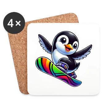 Mignon pingouin snowboard bande dessinée plaisir d’hiver - Dessous de verre (lot de 4) - blanc - Devant