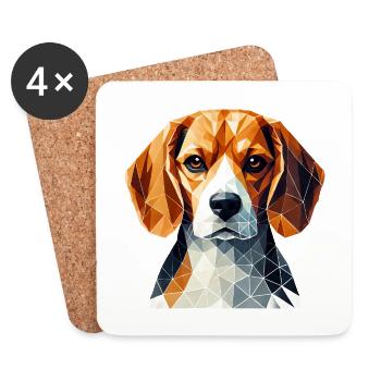 Beagle Porträt Geometrie Kunst Hundegesicht - Untersetzer (4er-Set) - Weiß - Vorne