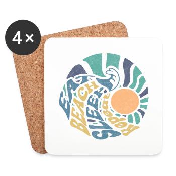 Manger Plage Dormir Répéter Vague Rétro - Dessous de verre (lot de 4) - blanc - Devant