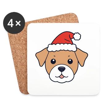 Chien avec chapeau de Père Noël - Dessous de verre (lot de 4) - blanc - Devant