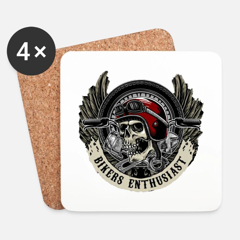 Motorradfahrer, Skull - Untersetzer (4er-Set) - Weiß