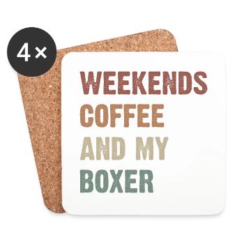 Week-ends Café et mon Boxer - Dessous de verre (lot de 4) - blanc - Devant