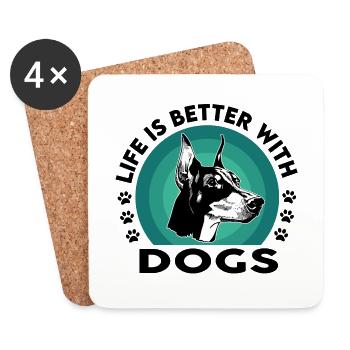 Dog Hund Dobermann Life is better - Untersetzer (4er-Set) - Weiß - Vorne