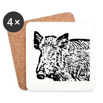 Sanglier Sanglier Porc Truie Cochon - Dessous de verre (lot de 4) - blanc - Devant