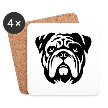 Bulldogge Hund Kopf Silhouette Minimalistisch - Untersetzer (4er-Set) - Weiß - Vorne