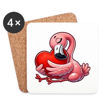Flamingo Love Saint-Valentin Romance in Love - Dessous de verre (lot de 4) - blanc - Devant
