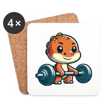 Süßer Dino T-Rex Langhantel Workout - Untersetzer (4er-Set) - Weiß - Vorne