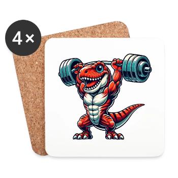 Dino Trex Training Hantel Lustig Starke Fitness - Untersetzer (4er-Set) - Weiß - Vorne