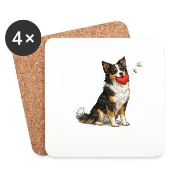 Border Collie Dog with Heart and Cuddle - Coasters (set of 4) - white - Front
