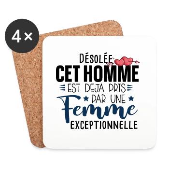 Homme Couple Cadeau Humour Mariage Humour Fiancé - Dessous de verre (lot de 4) - blanc - Devant