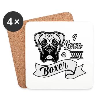J’adore mon Boxer - Dessous de verre (lot de 4) - blanc - Devant