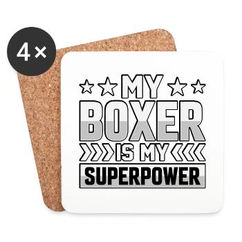 Mon boxeur est mon superpouvoir - Dessous de verre (lot de 4) - blanc - Devant