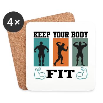 Bodybuilding Keep Body Fit Muskeltraining Hantel - Untersetzer (4er-Set) - Weiß - Vorne
