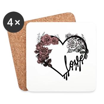 Love heart and roses dark romantic design - Coasters (set of 4) - white - Front
