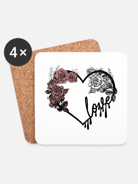 Love heart and roses dark romantic design - Coasters (set of 4) - white