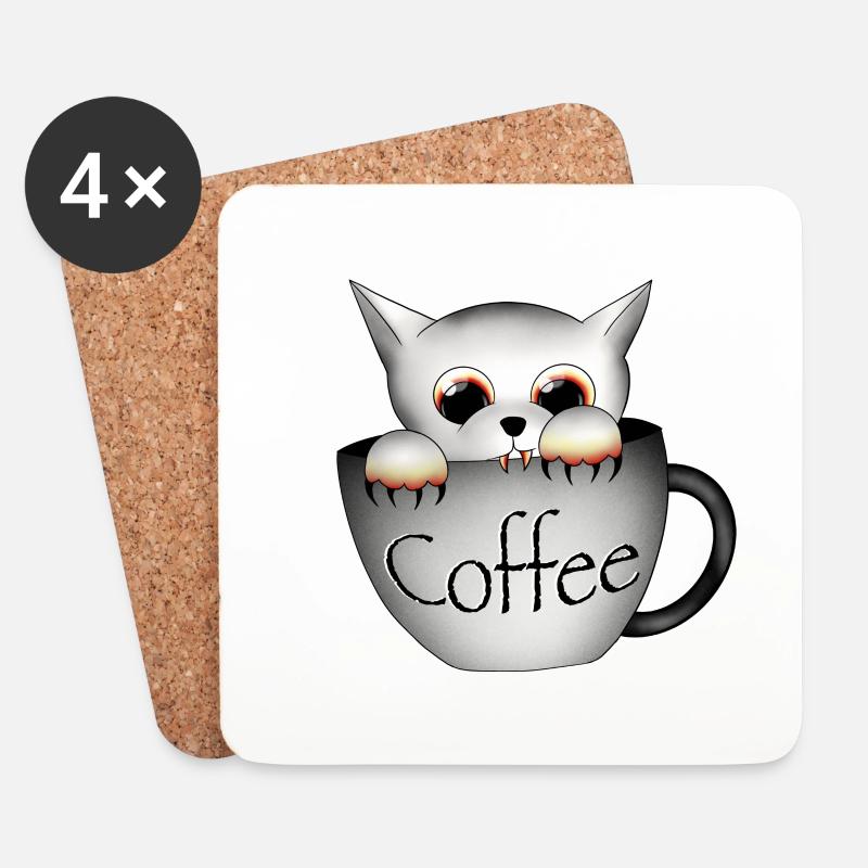 Katze Kaffee Halloween - Untersetzer (4er-Set) - Weiß
