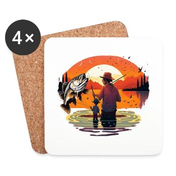 Bass Fish Father and Son - Coasters (set of 4) - white - Front