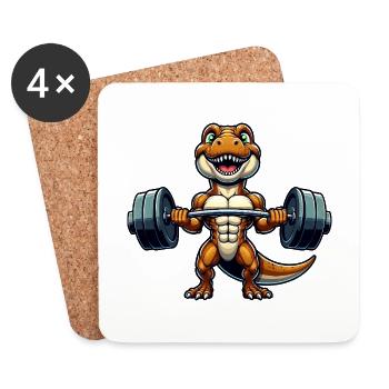 Lustiger Dino mit Hantel Fitness Cartoon - Untersetzer (4er-Set) - Weiß - Vorne