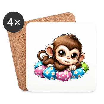 Cute Monkey Easter Eggs Easter Chilling Cartoon - Coasters (set of 4) - white - Front